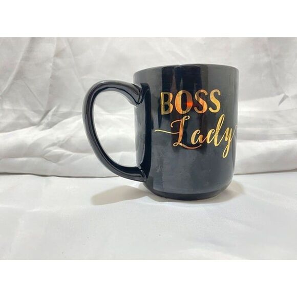 Boss Lady Coffee Mug Black and Gold Size 4 Inch Tall X 3.75 Inch Diameter - Picture 2 of 7